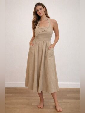 Anthropologie Taupe Smocked Dress